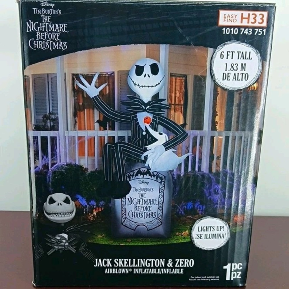 Disney Nightmare Before Christmas Jack Skellington & Zero 6ft Lighted Inflatable